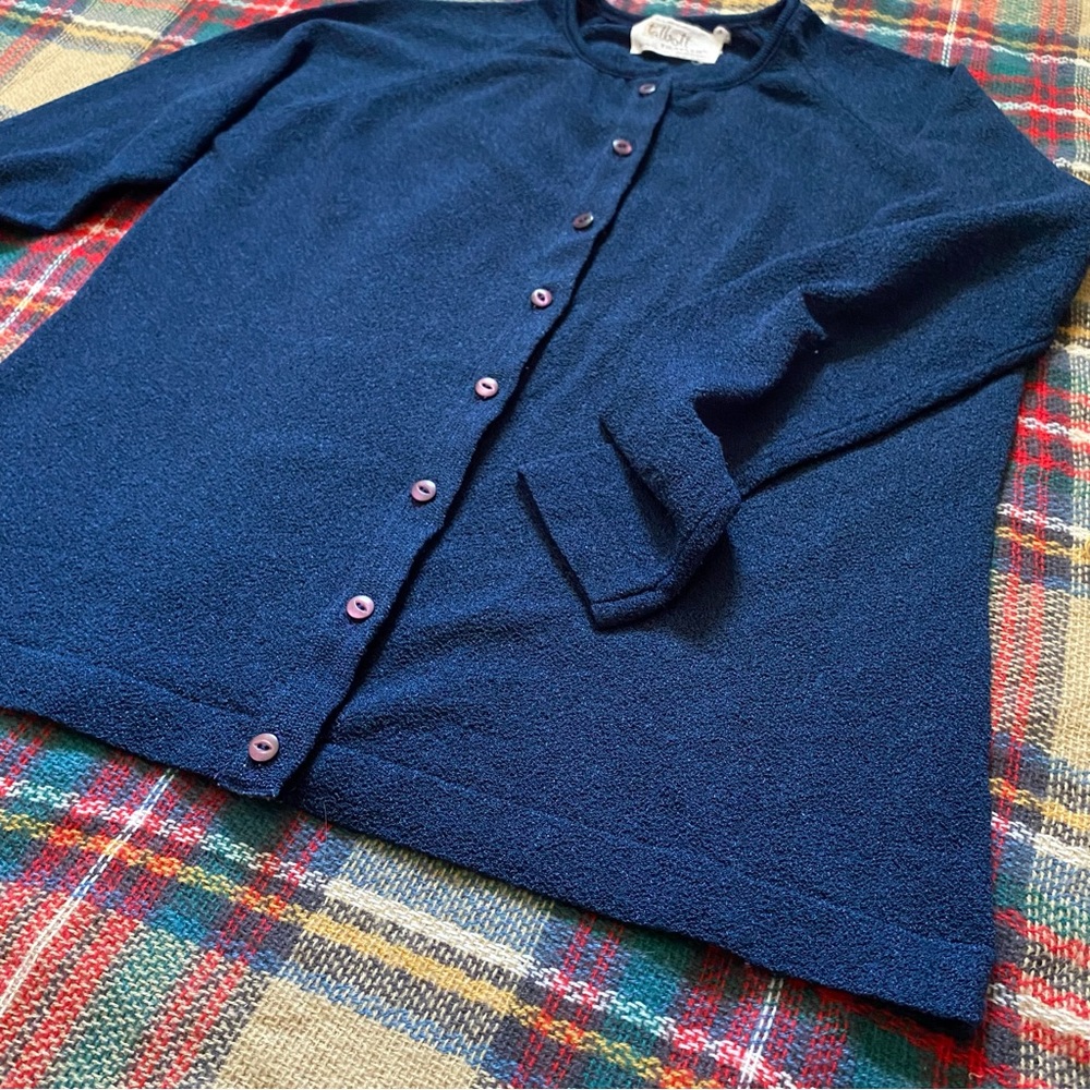 Vintage Talbott Travler Navy Blue Button Up Cardigan Granny